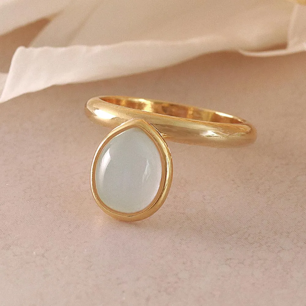 Blue Oval Glass Jewel Ring