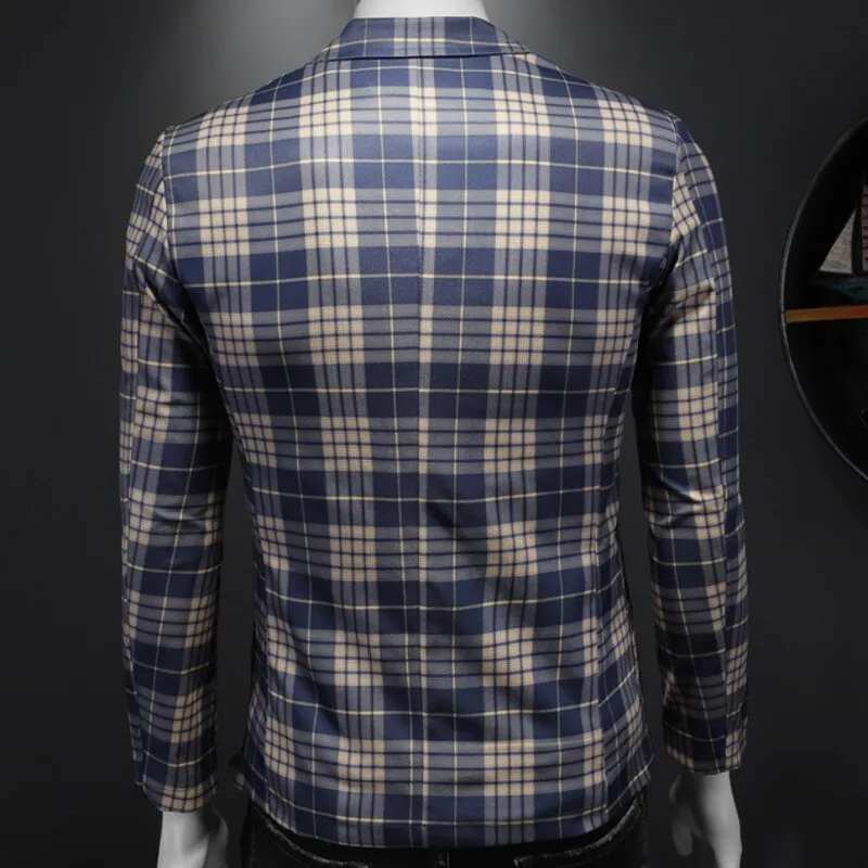 Blue Plaid Polyester Blazer
