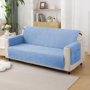 Blue Quilted Sofa Mat Cover with Pockets | Anti Slip & Full Fitted | 1/2/3 Seater