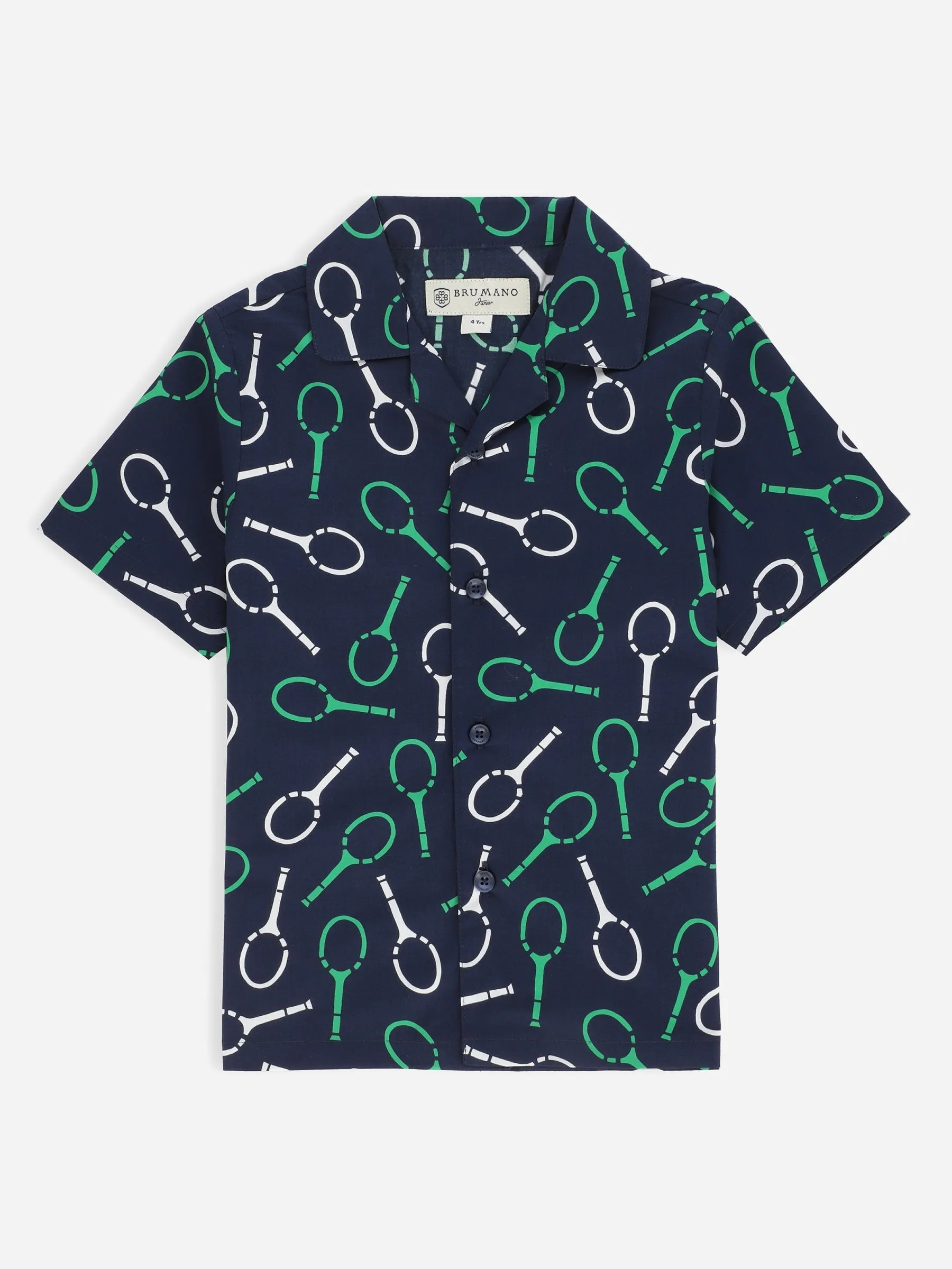 Blue Racket Printed Cuban Collar Half Sleeve Casual Shirt