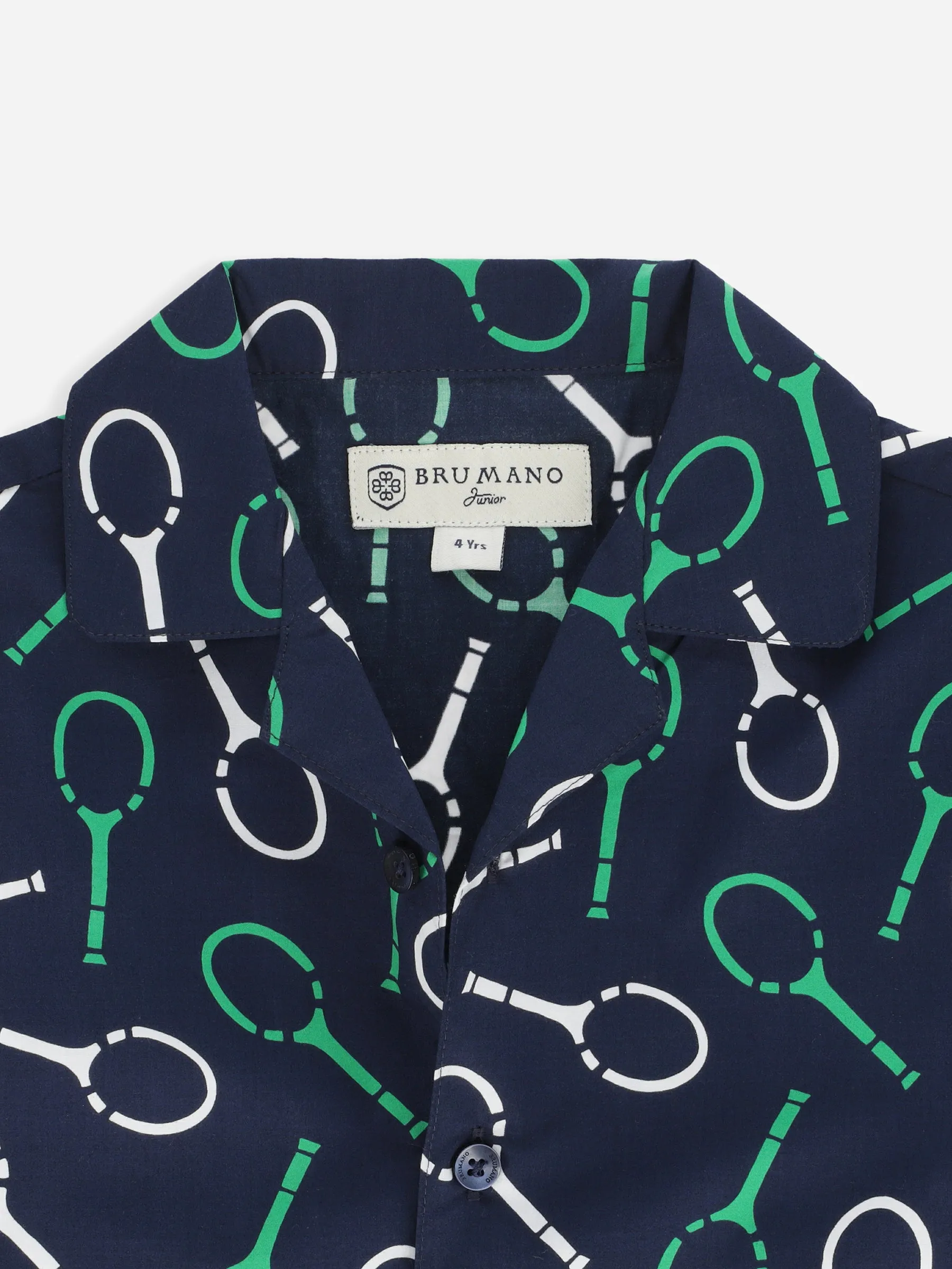 Blue Racket Printed Cuban Collar Half Sleeve Casual Shirt