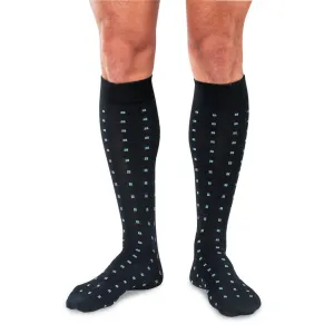 Blue Square Knots on Black Merino Wool Over the Calf Dress Socks
