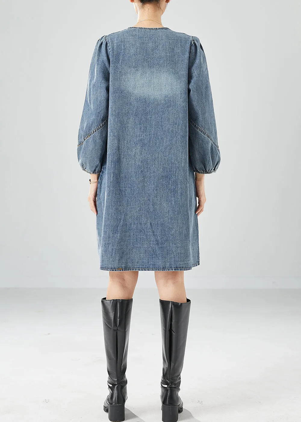 Bohemian Grey Blue Ruffles Patchwork Denim Maxi Dress Summer LY6139