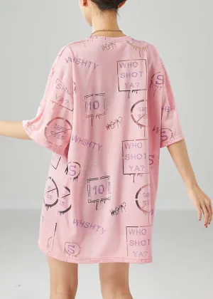 Bohemian Pink Hollow Out Letter Print Cotton Tanks Summer LY6666