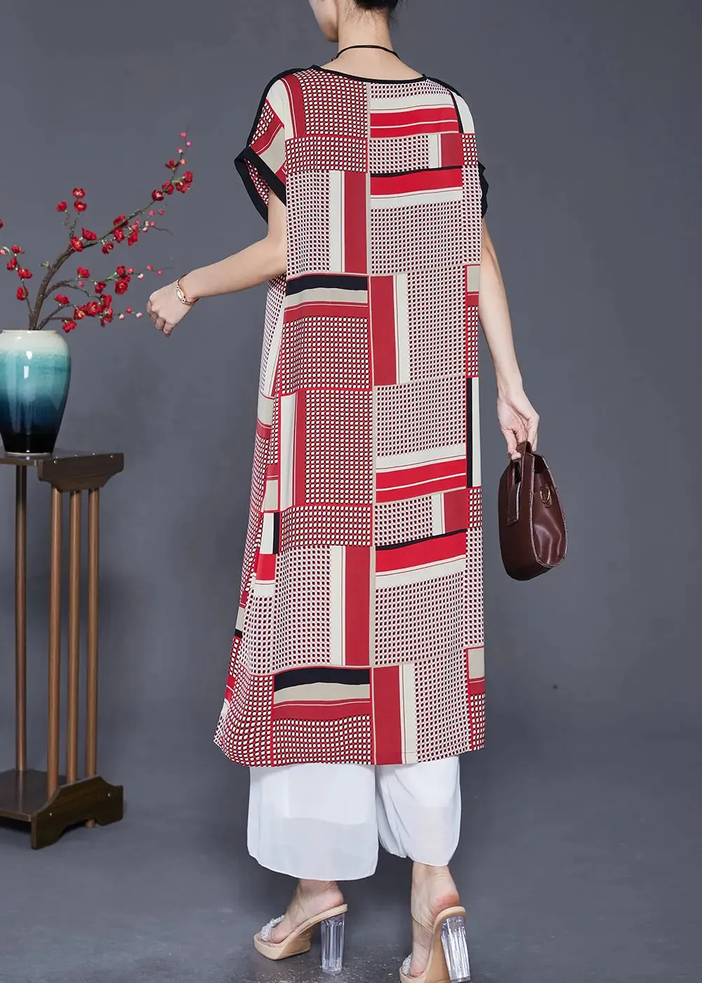Bohemian Red Oversized Print Silk Long Dress Summer LY8064