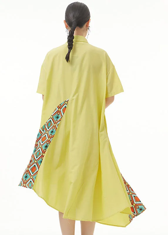 Bohemian Yellow Asymmetrical Print Patchwork Chiffon Shirts Dresses Summer LY1217