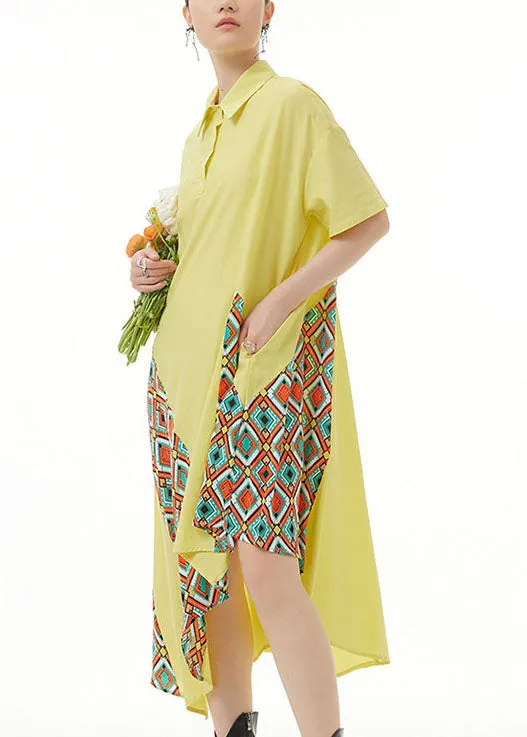 Bohemian Yellow Asymmetrical Print Patchwork Chiffon Shirts Dresses Summer LY1217