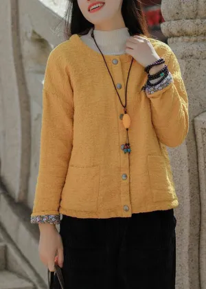 Bohemian Yellow Jacquard Solid Fine Cotton Filled Coat Outwear Winter Bohemian Yellow Jacquard Solid Fine Cotton Filled Coat Outwear Winter