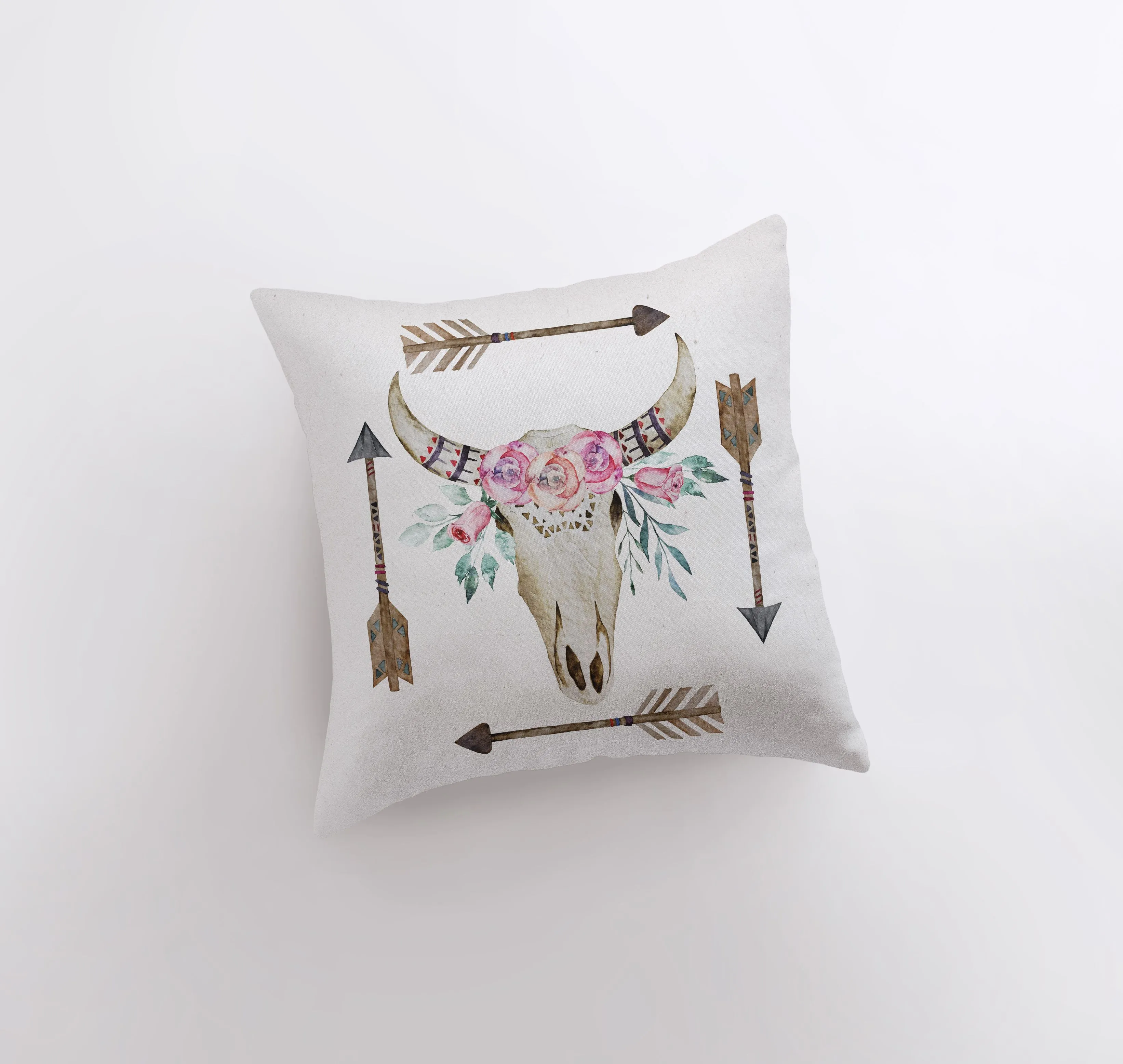 Boho Bull Skull and Arrows | Pillow Cover | Inspirational | Southwestern | Gift for Her | Arizona Gifts | Home Decor | Gift Idea