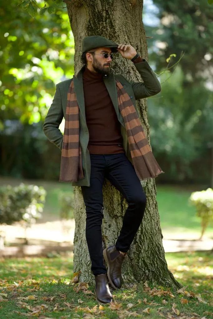 Bojoni Astoria Slim Fit Double Breasted Khaki Cachet Coat