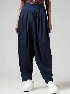Bombay Paisley Solid Navy Dhoti Pants