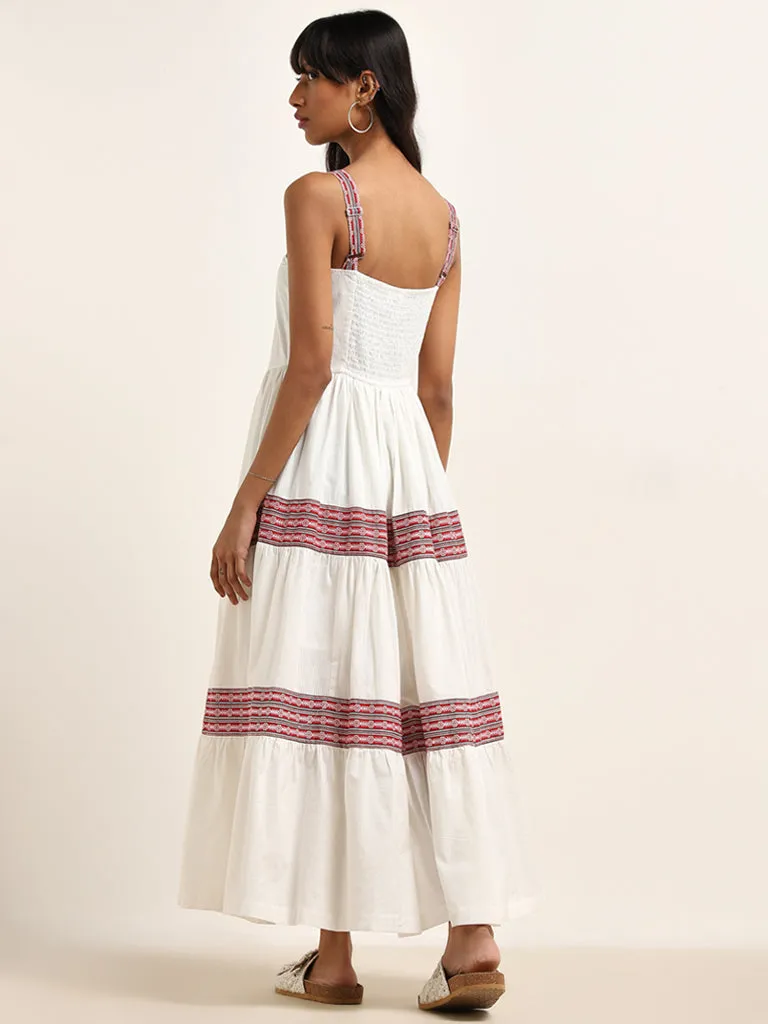 Bombay Paisley White Striped Tiered Cotton Dress