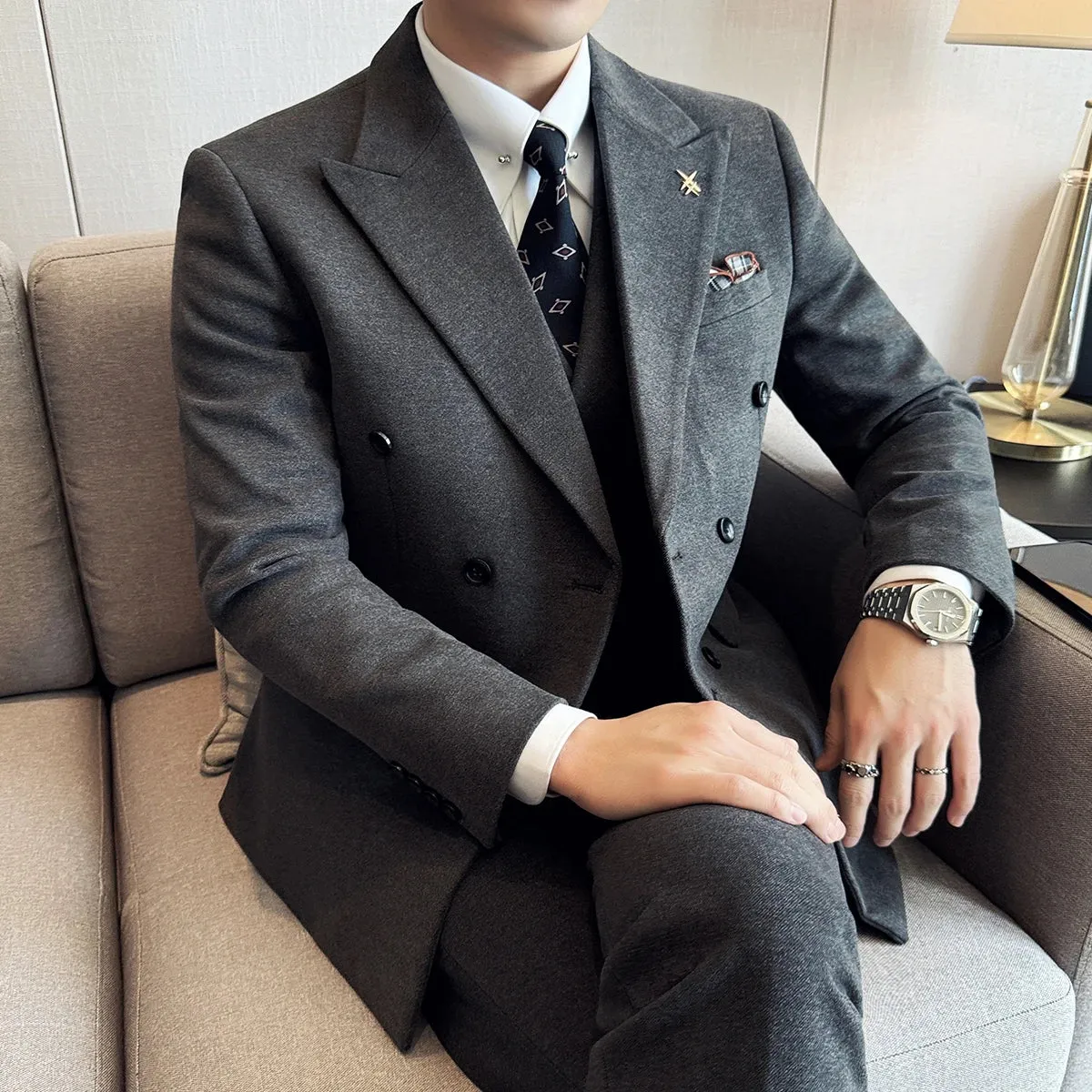 Bonsir (Jacket Vest Pant) Autumn Winter Thickened Woolen Suit New High Quality Slim Business Tuxedo Fashion Wedding Social Suits