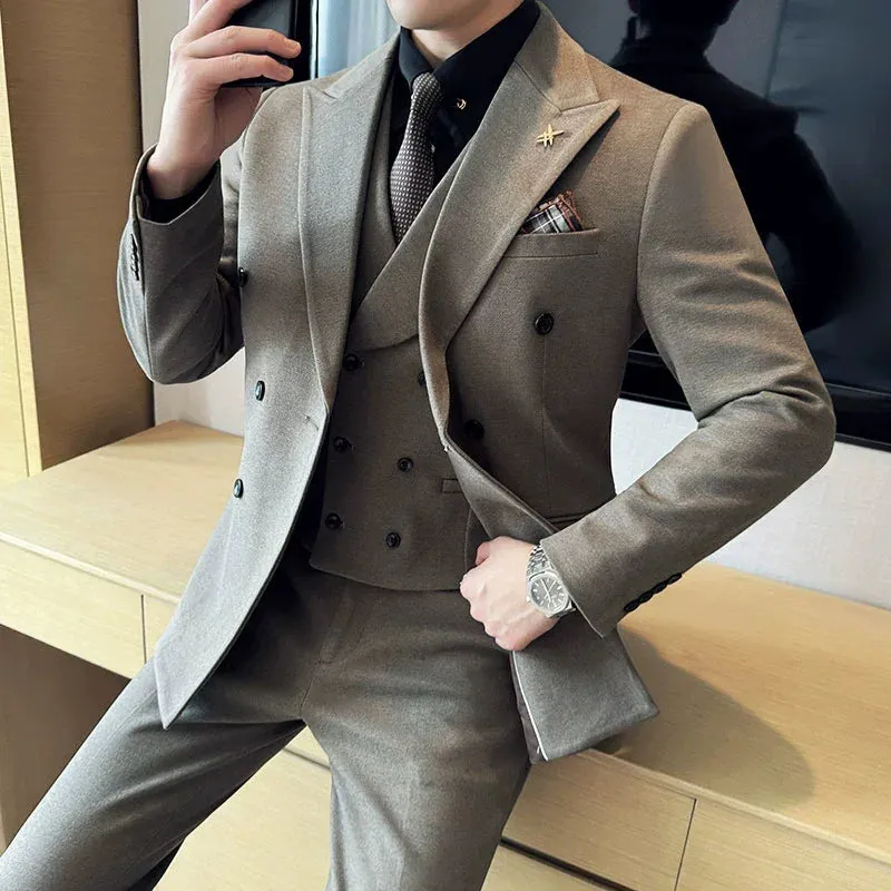 Bonsir (Jacket Vest Pant) Autumn Winter Thickened Woolen Suit New High Quality Slim Business Tuxedo Fashion Wedding Social Suits