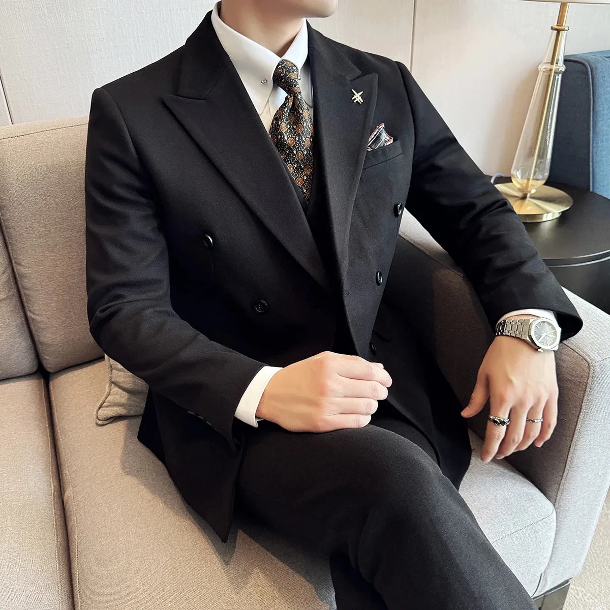 Bonsir (Jacket Vest Pant) Autumn Winter Thickened Woolen Suit New High Quality Slim Business Tuxedo Fashion Wedding Social Suits