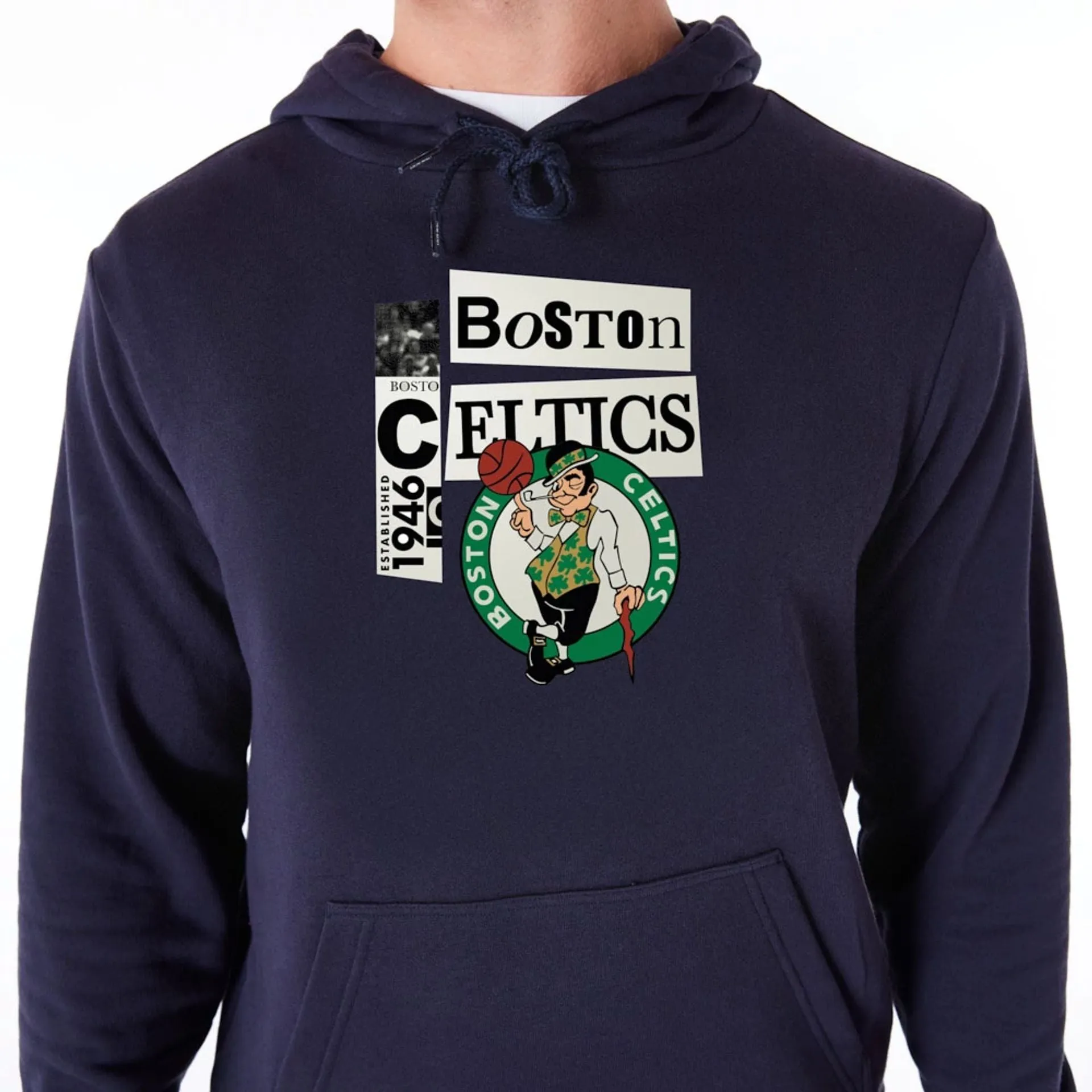 Boston Celtics Newspaper Graphic Navy Pullover Hoodie