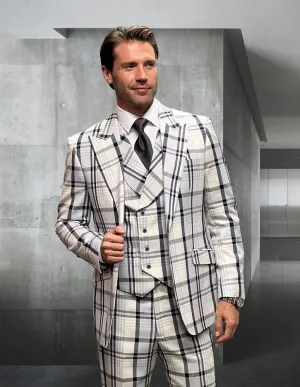 BOTEGA 3 PC GRAY PLAID MODERN FIT SUIT