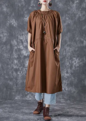 Boutique Coffee Drawstring Pockets Cotton Robe Dresses Summer LY5054