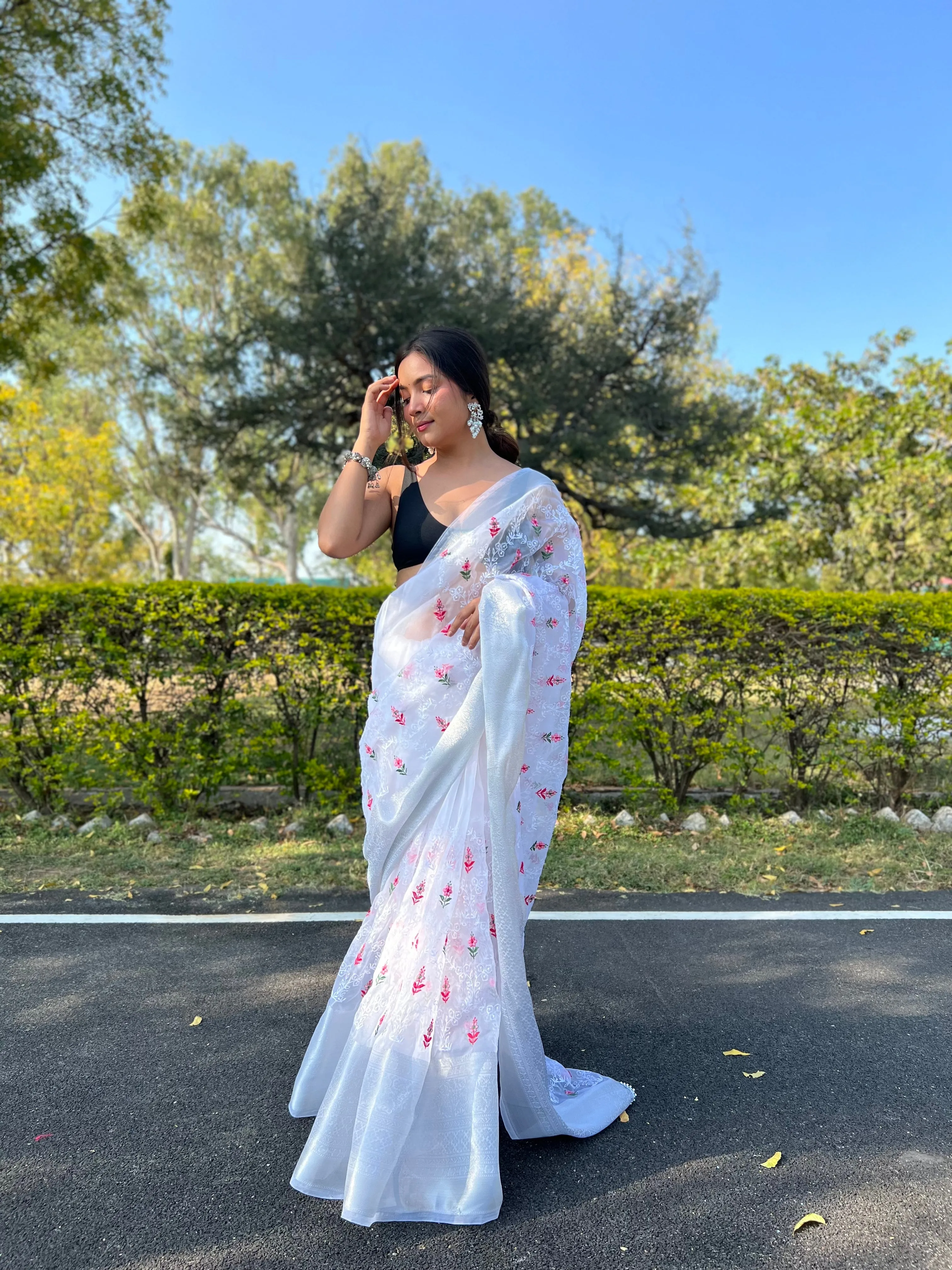 Boutique Style Saree In White