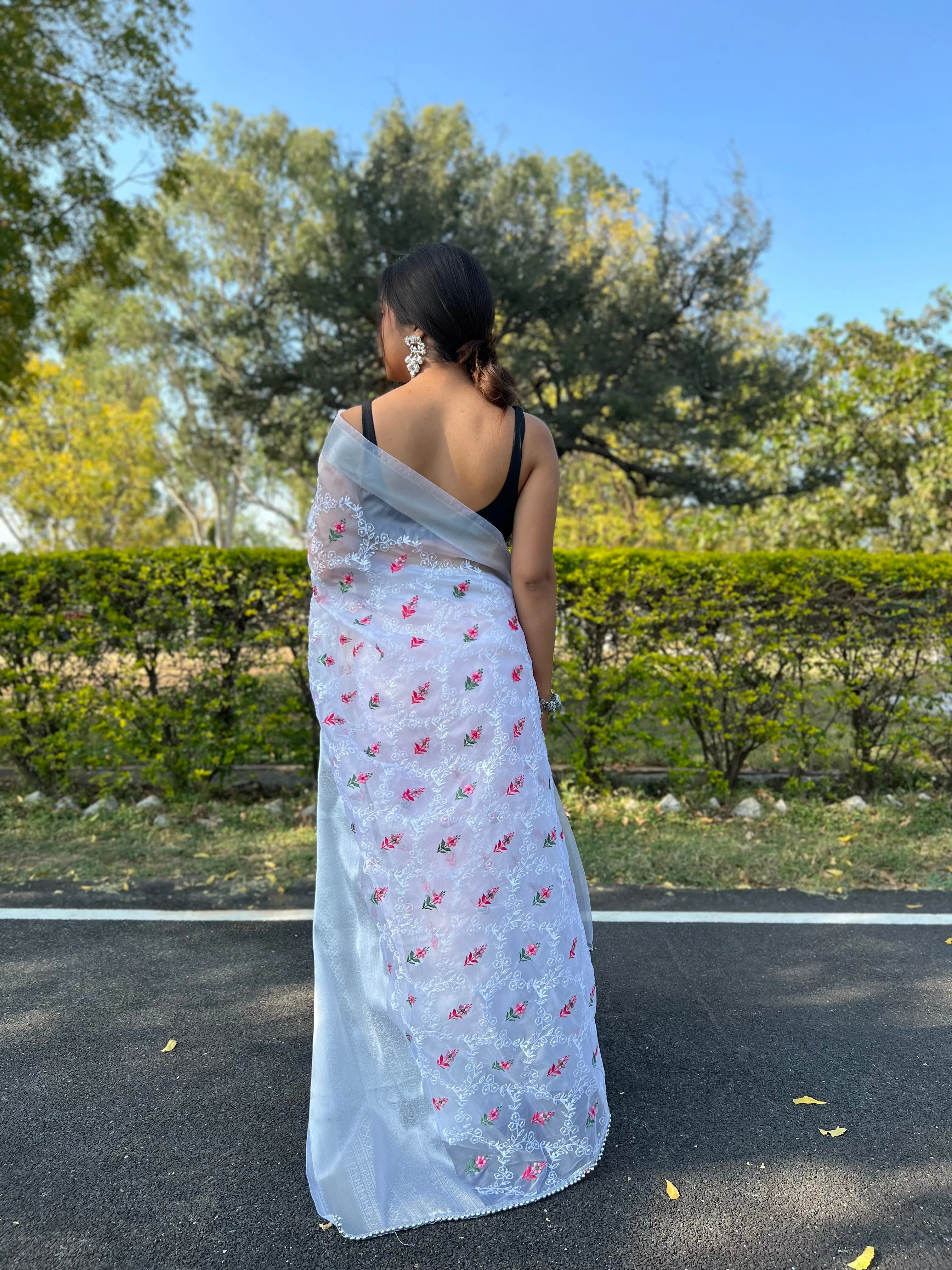 Boutique Style Saree In White