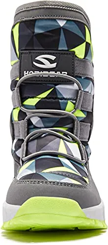 Boys Girls Snow Boots Winter Non-Slip Cold Weather Shoes(Toddler 8-Grey/Green)