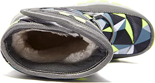 Boys Girls Snow Boots Winter Non-Slip Cold Weather Shoes(Toddler 8-Grey/Green)