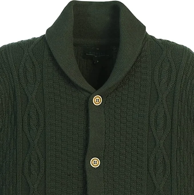 Boys Knitted Shawl Collar Cardigan Sweater 0 Cotton - Olive