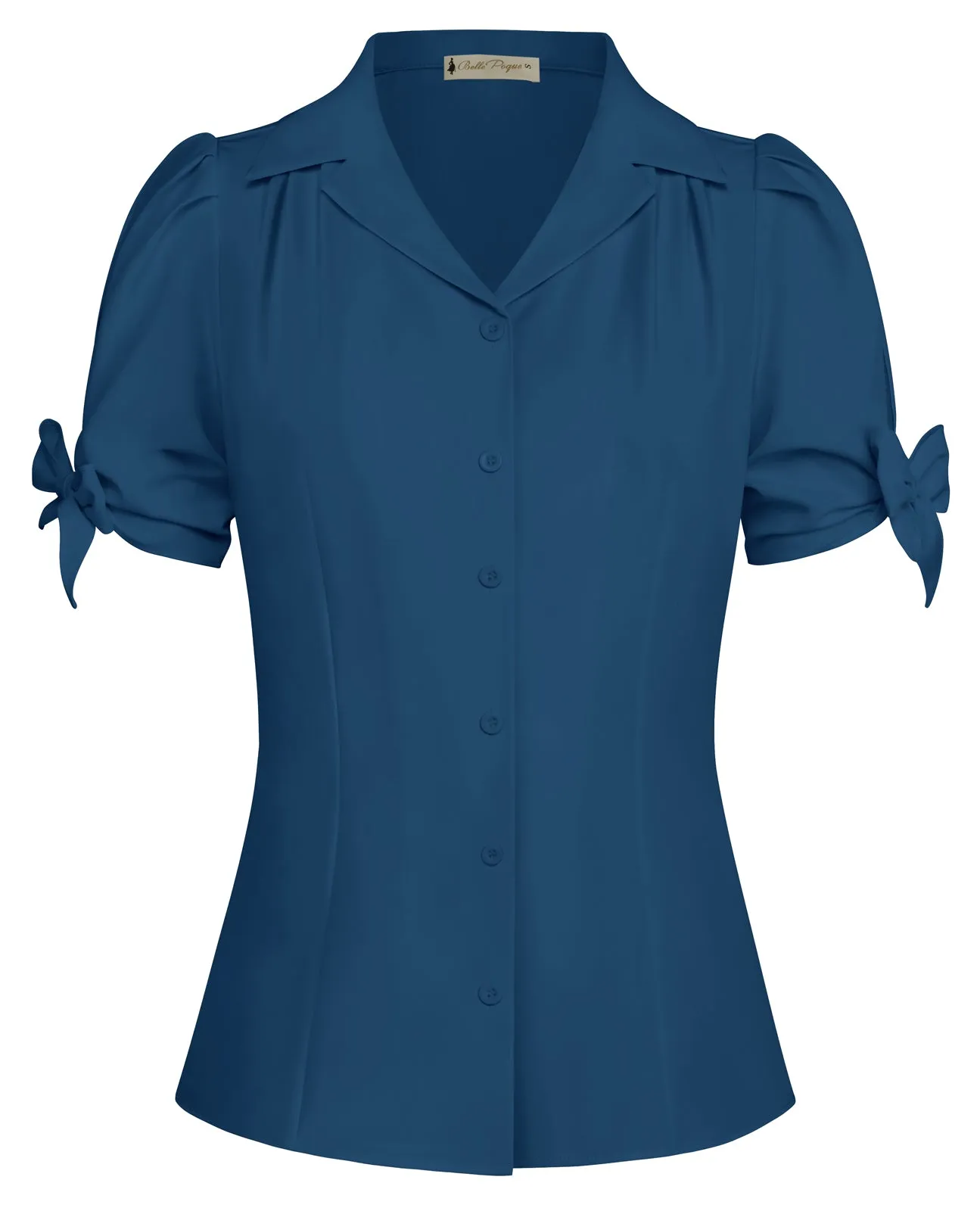 BP Women Vintage Shirt Short Sleeve Lapel Collar V-Neck Button-up Tops