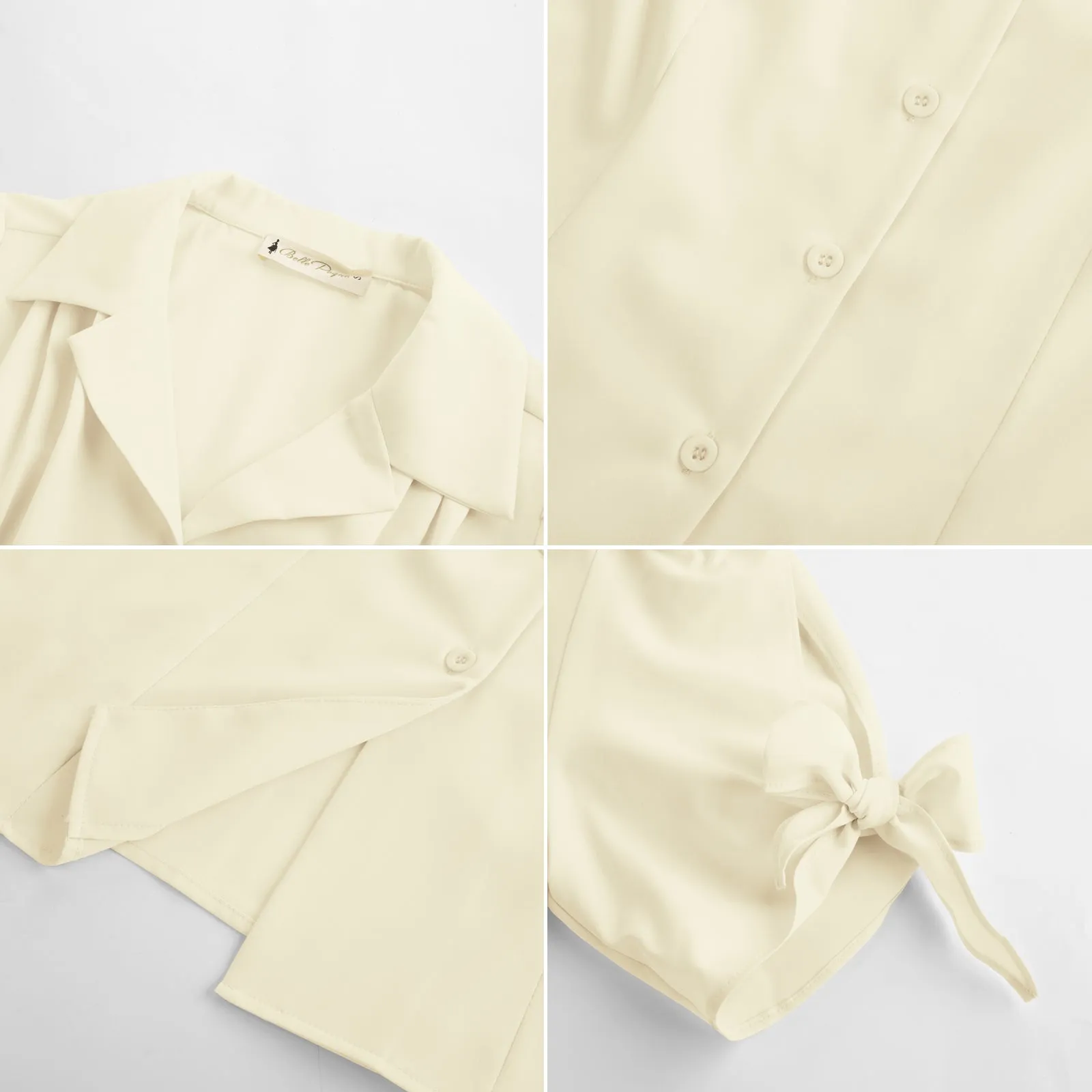 BP Women Vintage Shirt Short Sleeve Lapel Collar V-Neck Button-up Tops