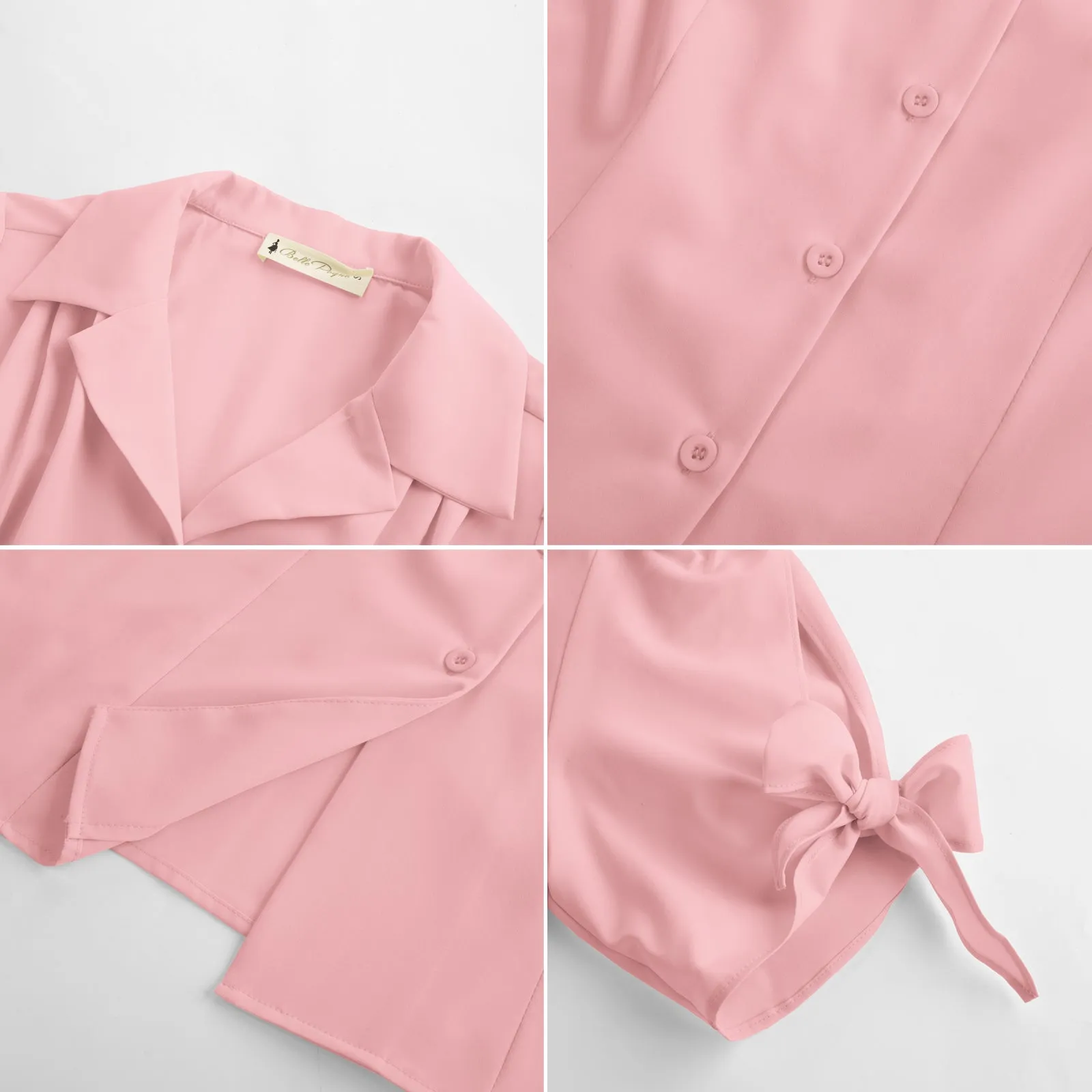 BP Women Vintage Shirt Short Sleeve Lapel Collar V-Neck Button-up Tops