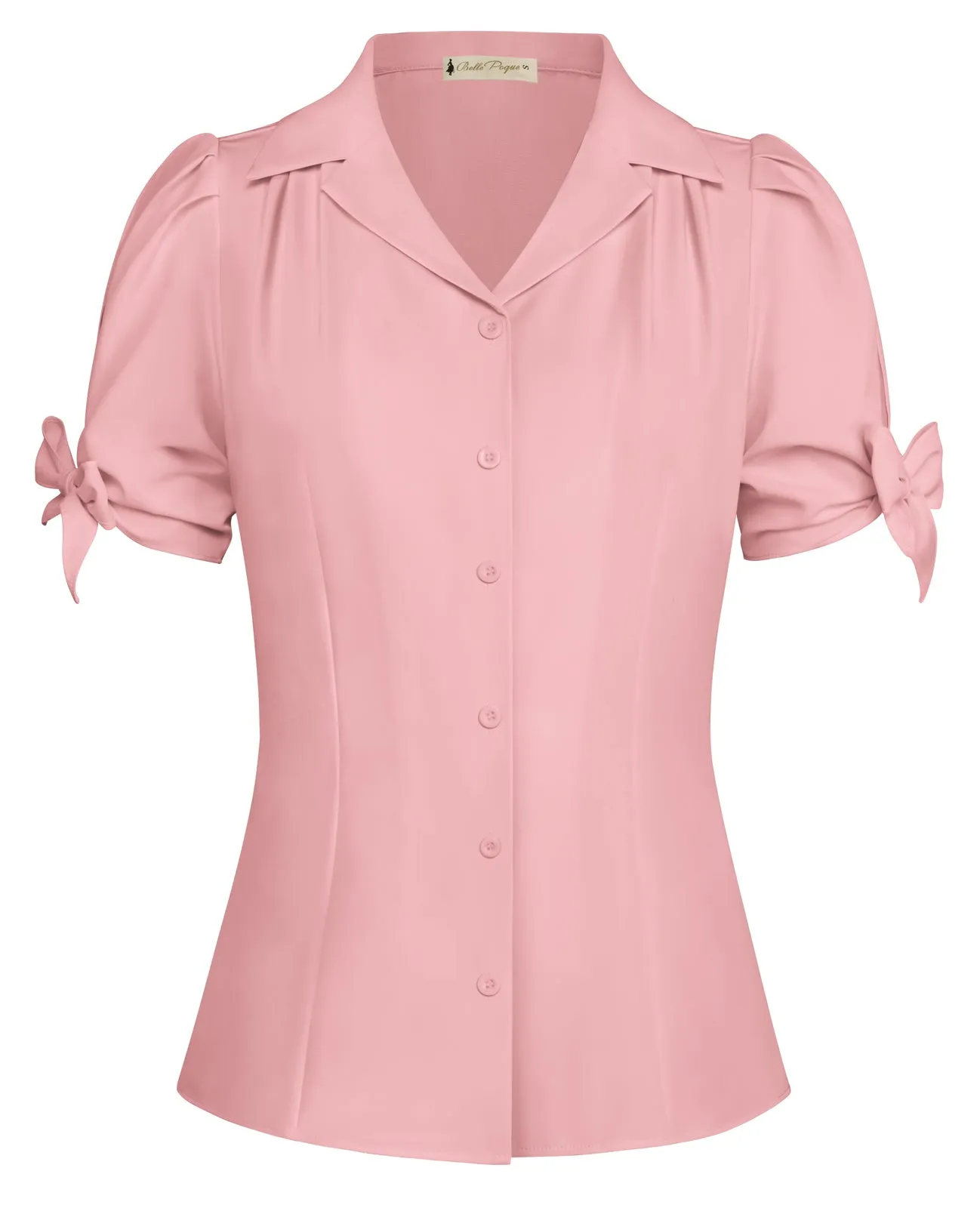 BP Women Vintage Shirt Short Sleeve Lapel Collar V-Neck Button-up Tops