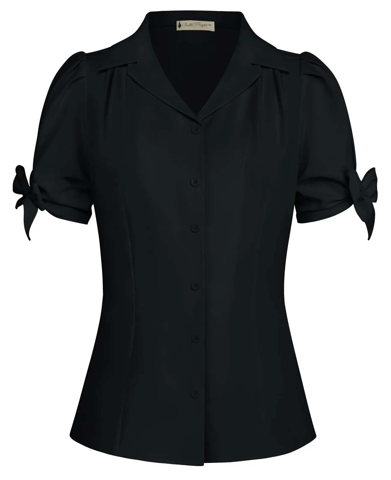BP Women Vintage Shirt Short Sleeve Lapel Collar V-Neck Button-up Tops