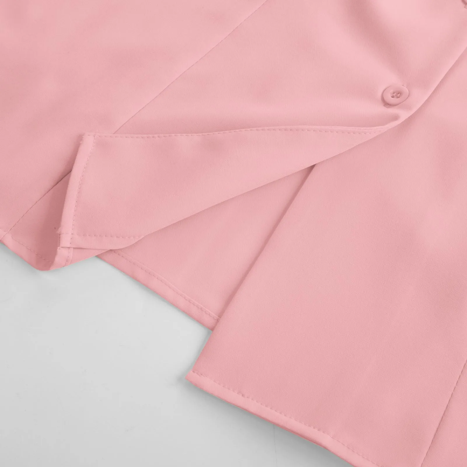 BP Women Vintage Shirt Short Sleeve Lapel Collar V-Neck Button-up Tops