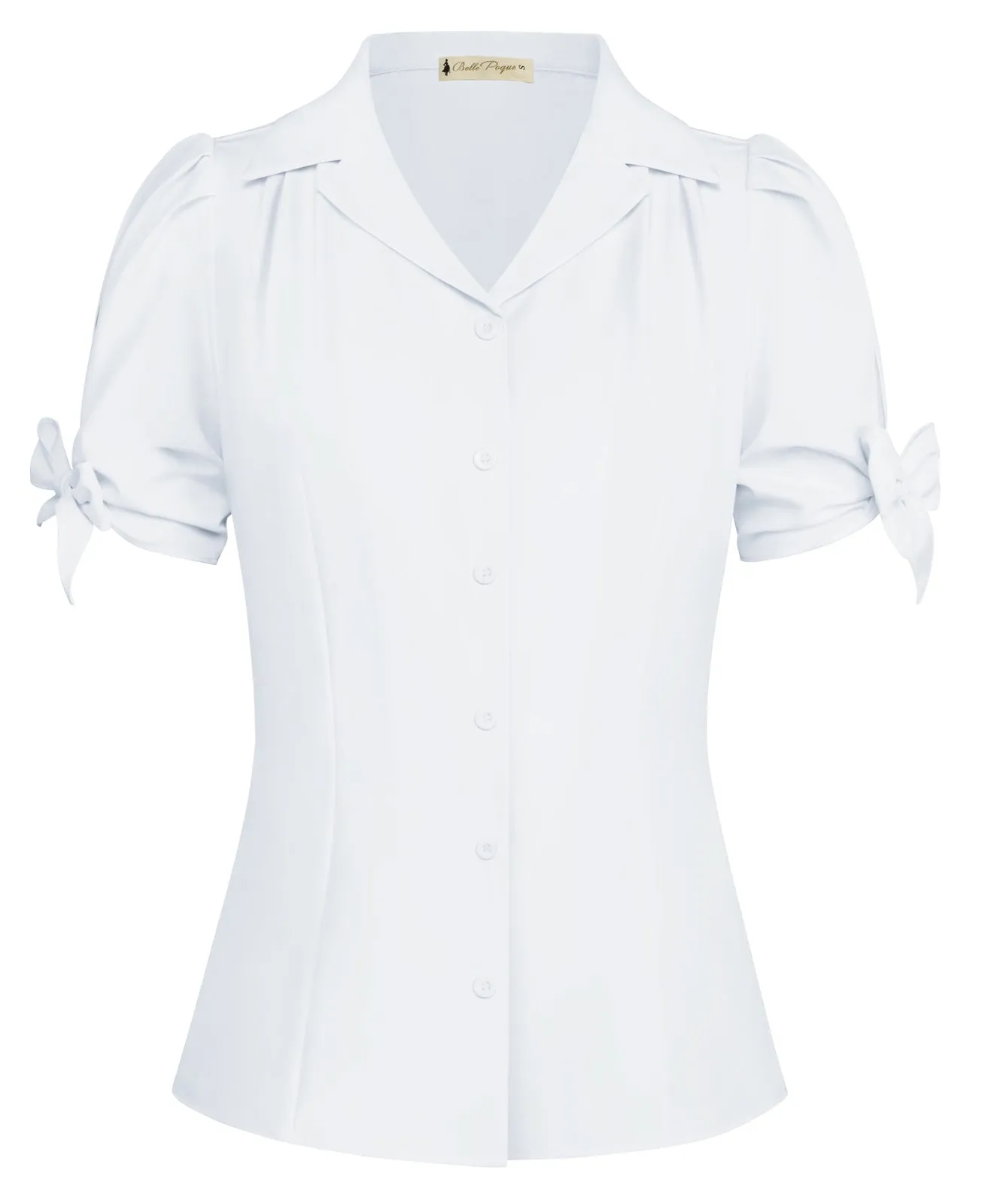 BP Women Vintage Shirt Short Sleeve Lapel Collar V-Neck Button-up Tops