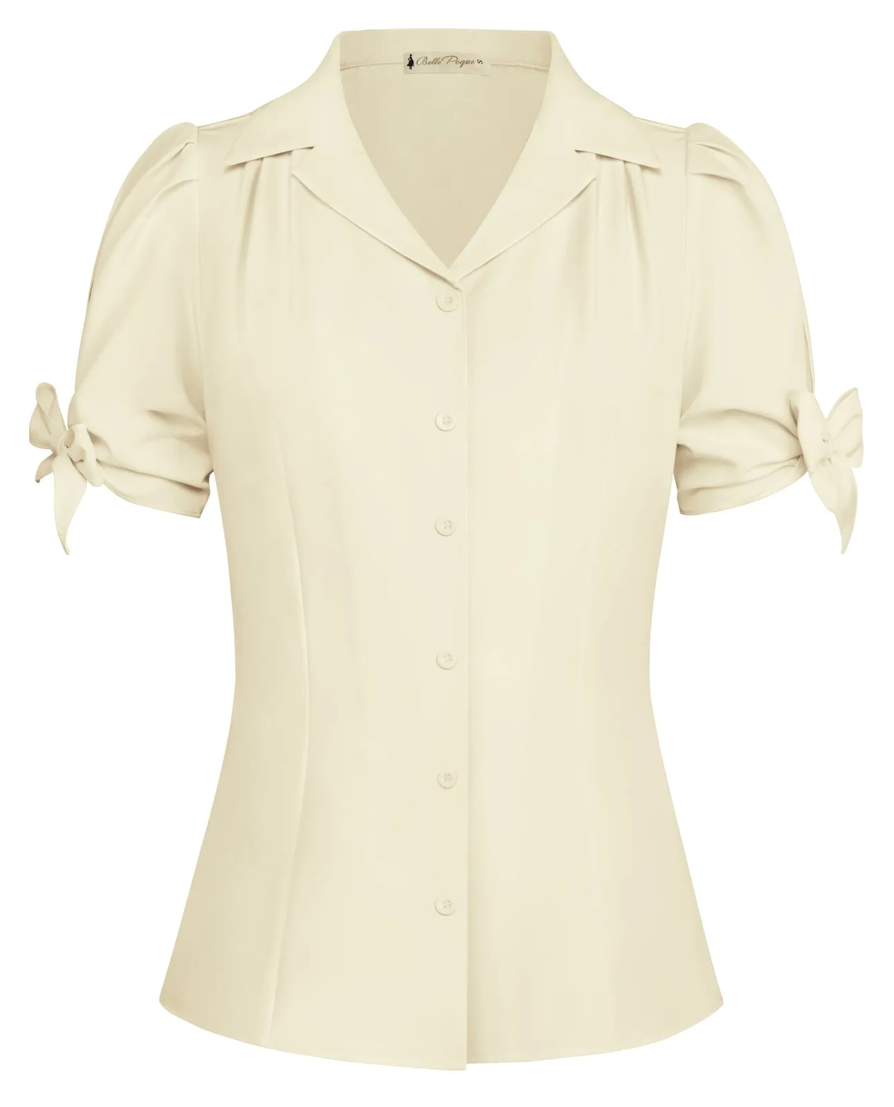 BP Women Vintage Shirt Short Sleeve Lapel Collar V-Neck Button-up Tops