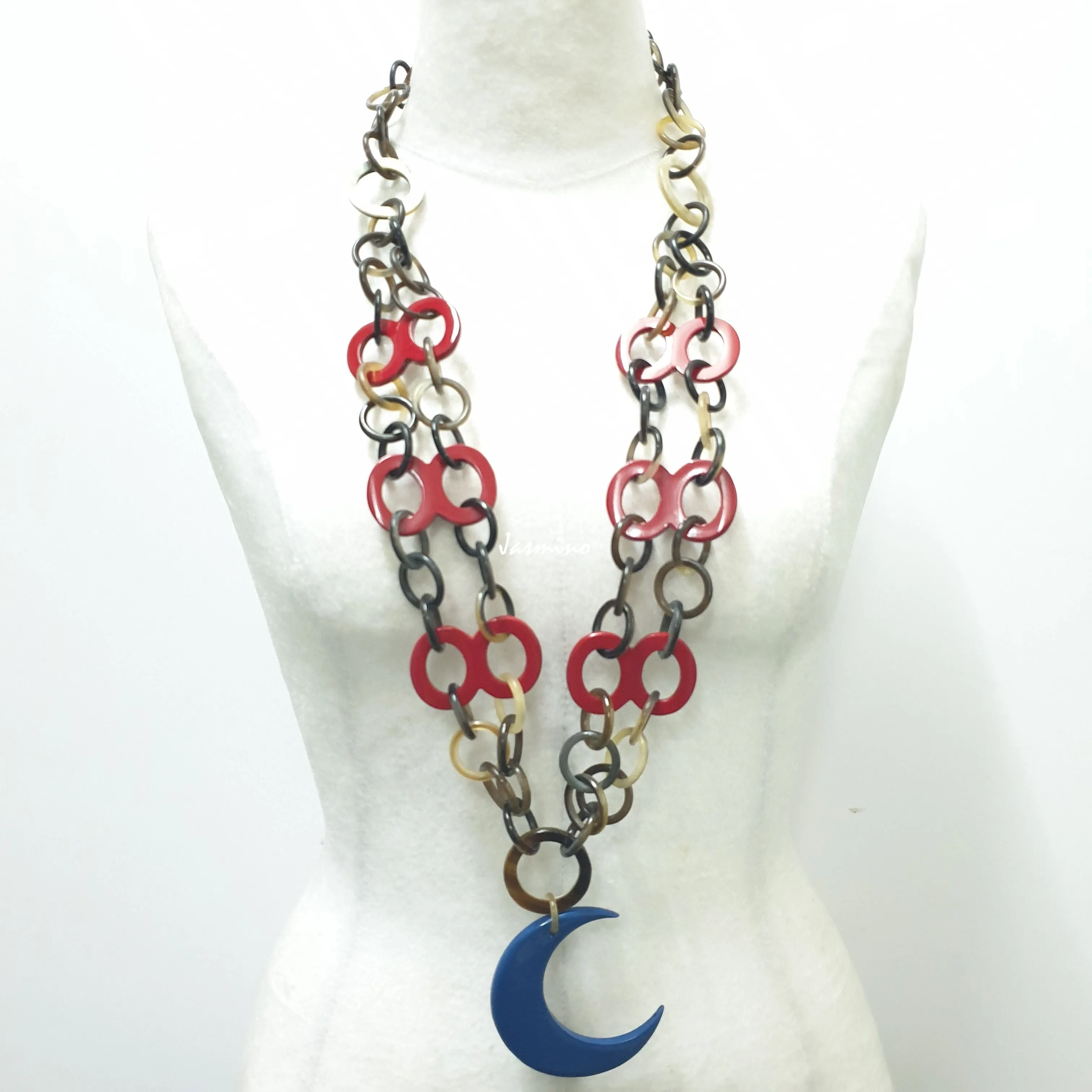 Breathtaking Trendy Necklace J18162, Made by Buffalo Horn and Lacquer