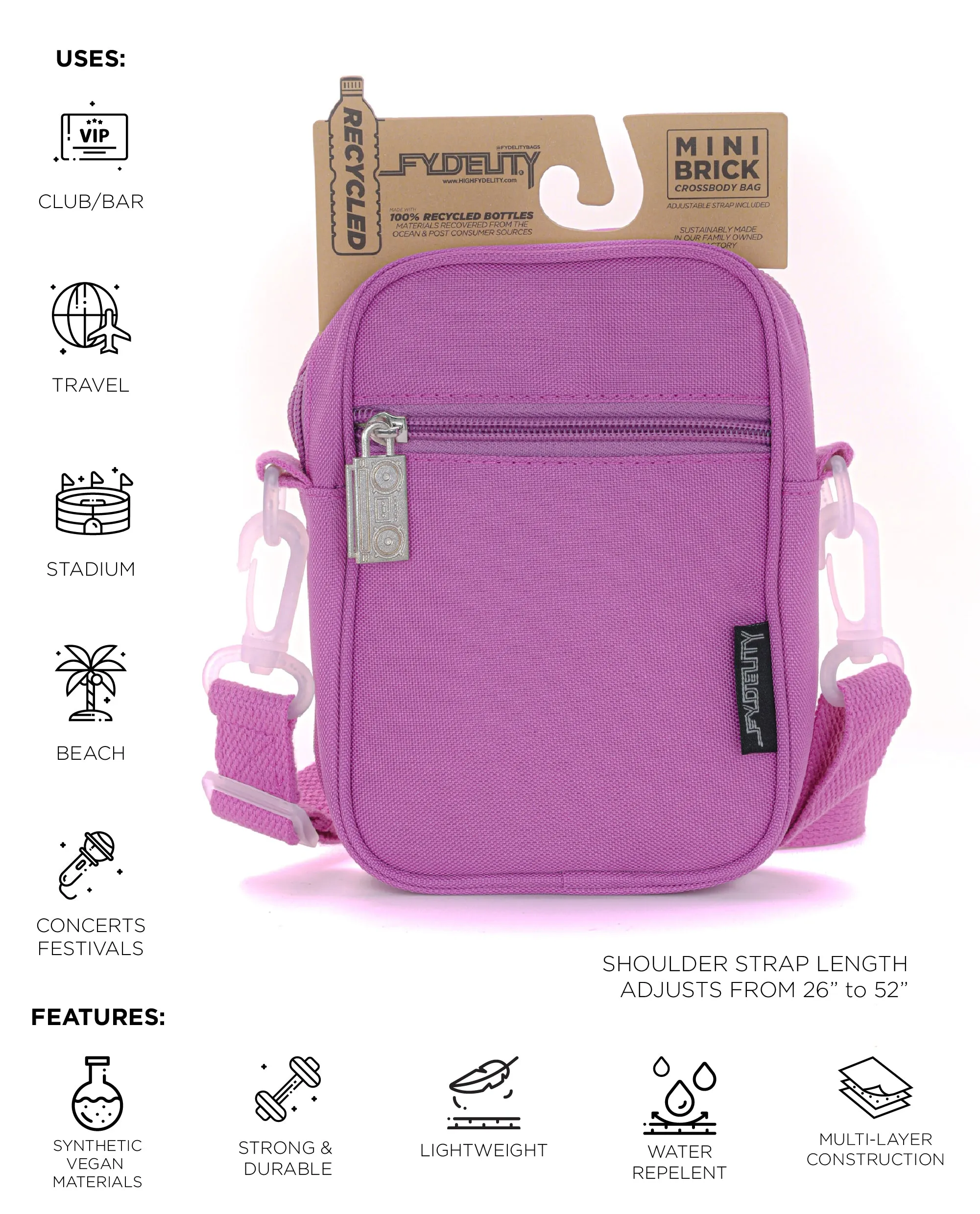 Brick Bag | Mini Crossbody | Recycled RPET | Neon Purple