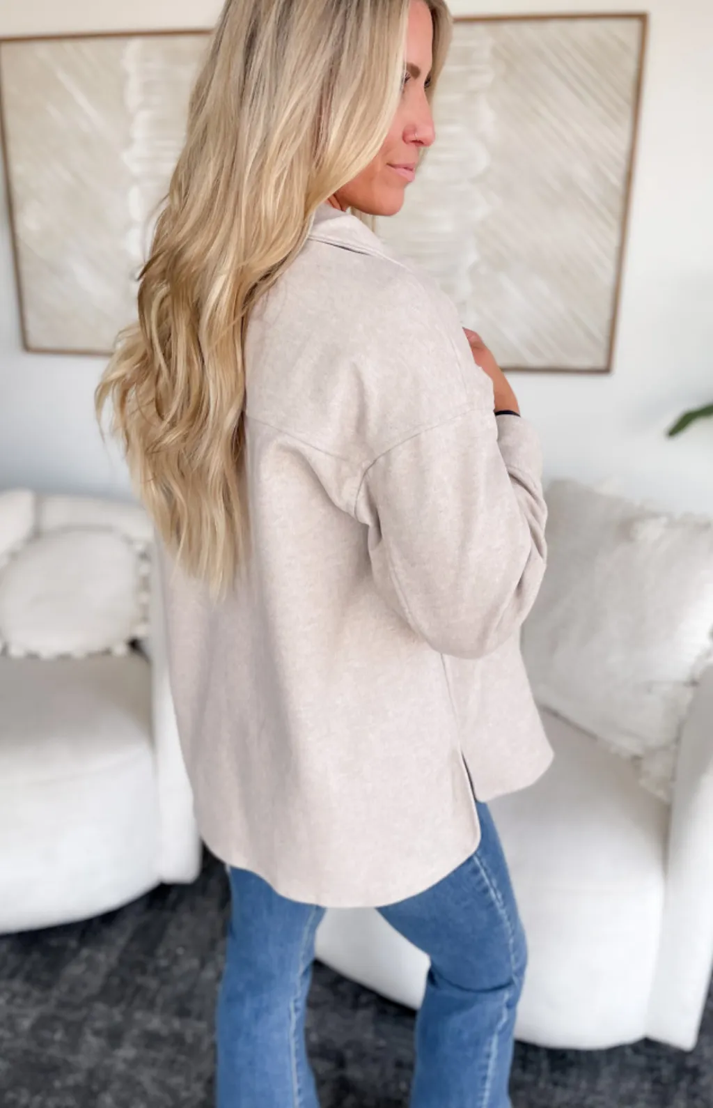 Brielle Snap Button Solid Oatmeal Shacket