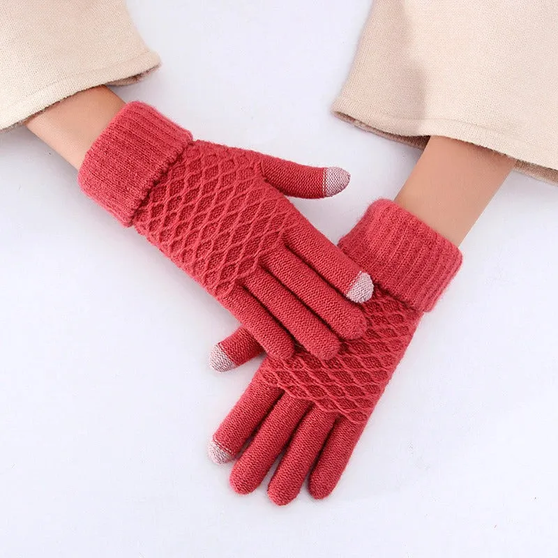 Bright-colored Knitted Touch Screen Cashmere Winter Gloves