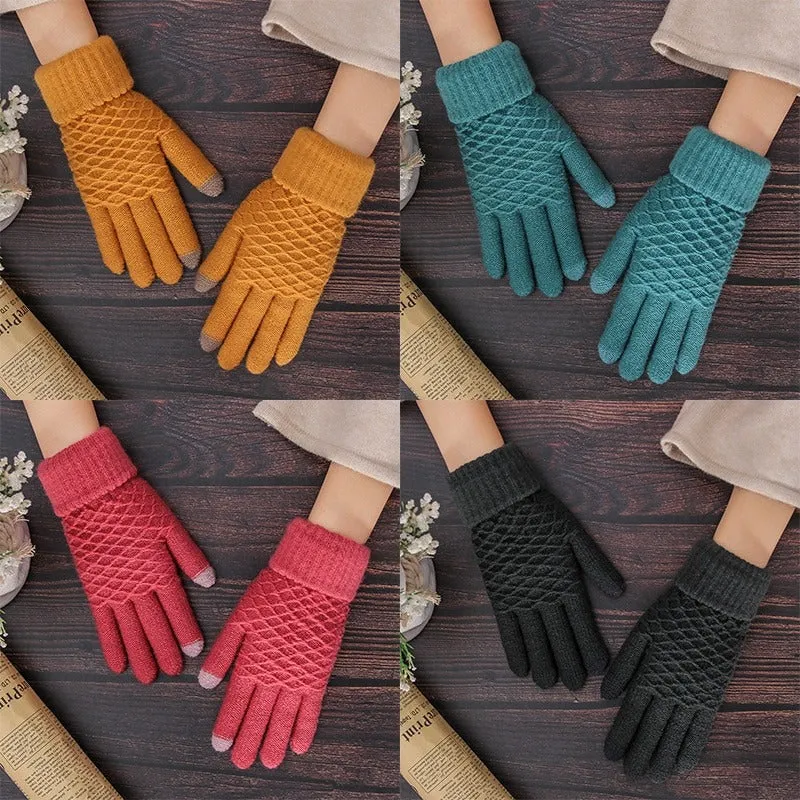 Bright-colored Knitted Touch Screen Cashmere Winter Gloves