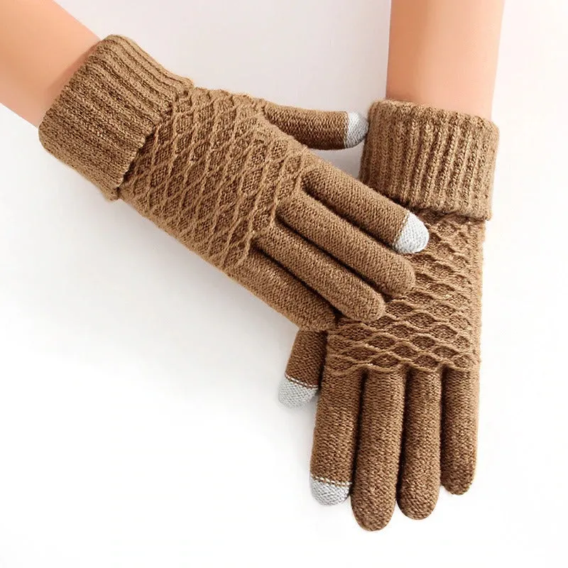 Bright-colored Knitted Touch Screen Cashmere Winter Gloves