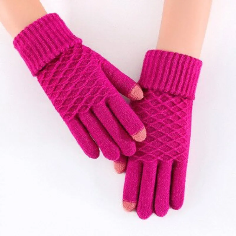 Bright-colored Knitted Touch Screen Cashmere Winter Gloves