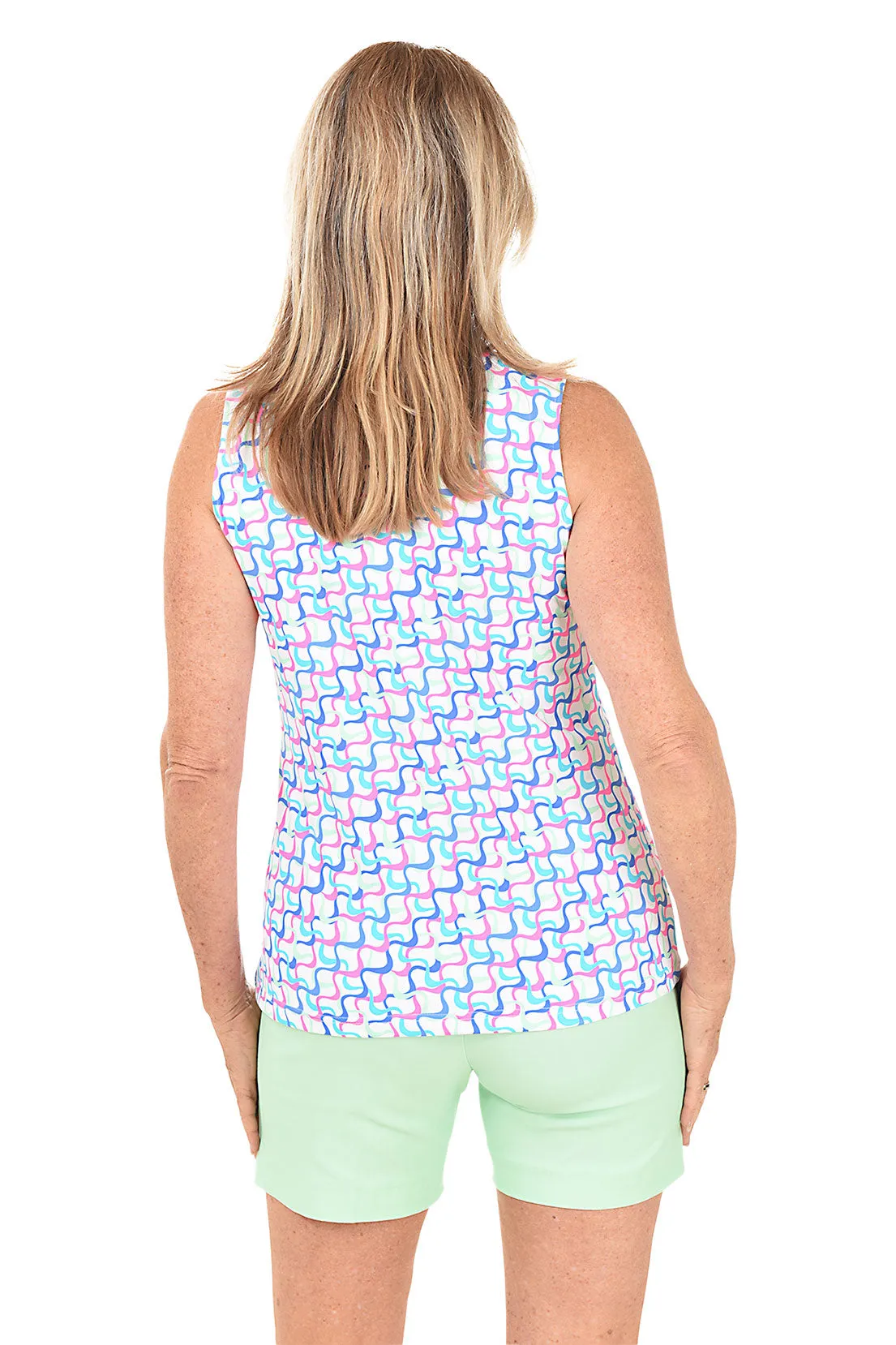 Bright Waves UPF50  Sleeveless Zip Top