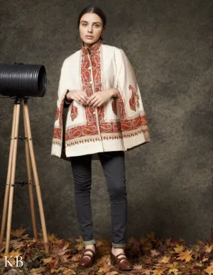 Bright White Sozni Zari Woolen Cape Jacket