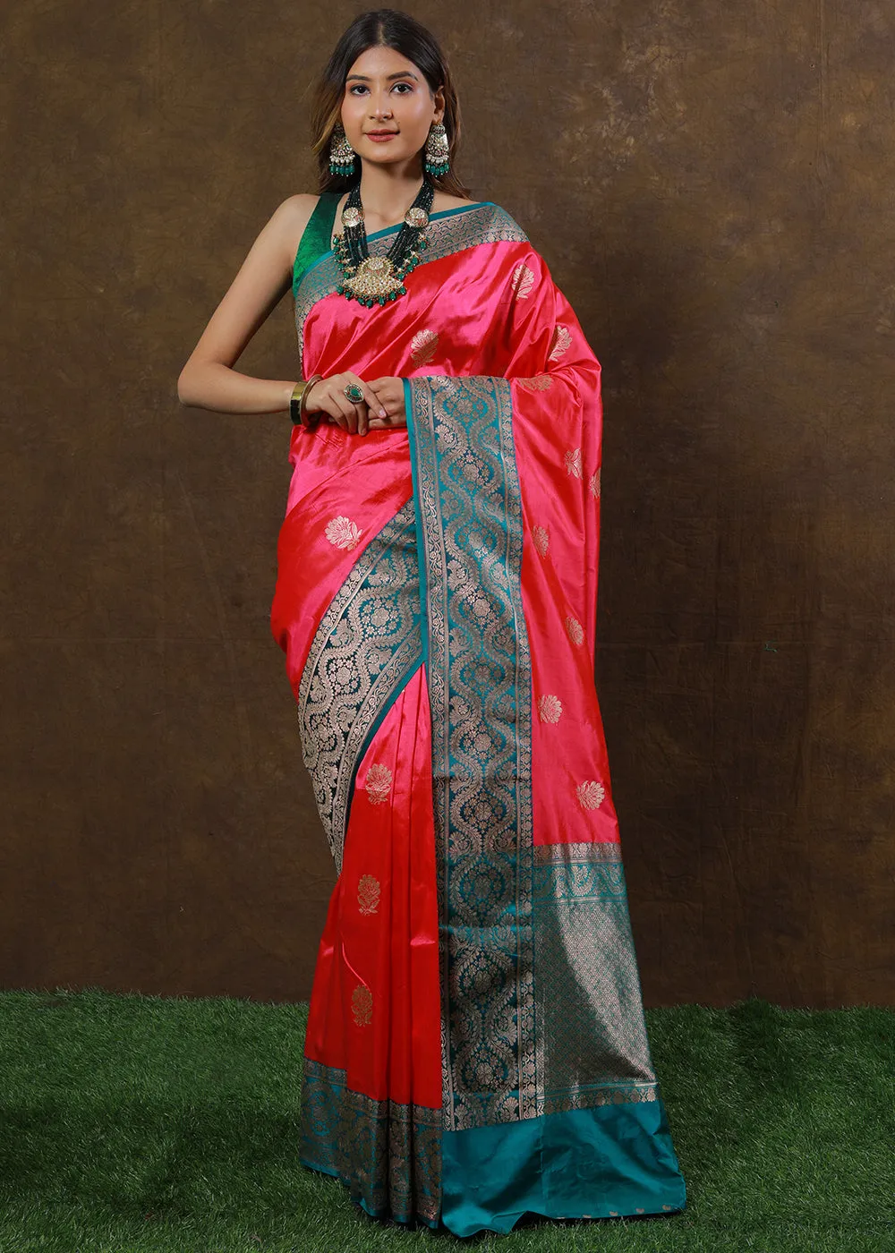 Brink Pink Hand Woven Pure Katan Silk Saree