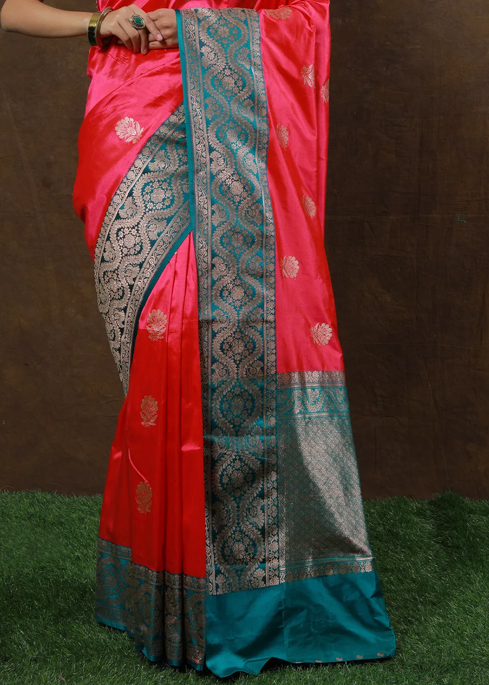 Brink Pink Hand Woven Pure Katan Silk Saree