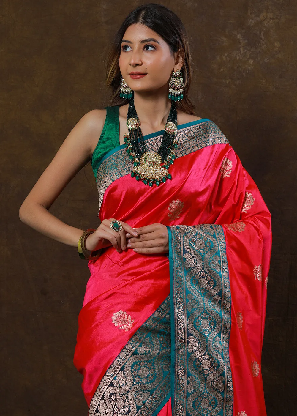 Brink Pink Hand Woven Pure Katan Silk Saree