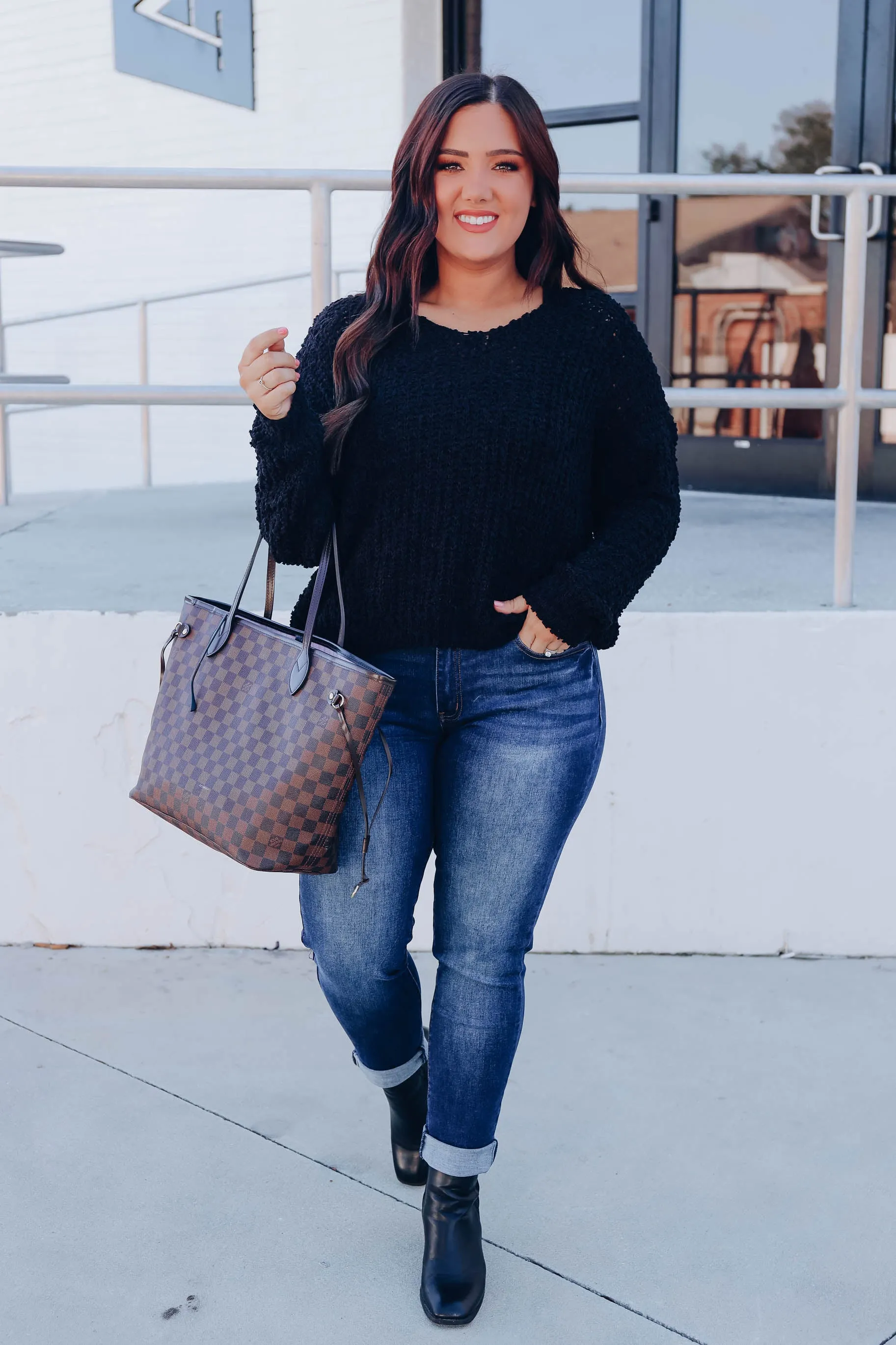 Brinley Popcorn Knit Sweater - Black