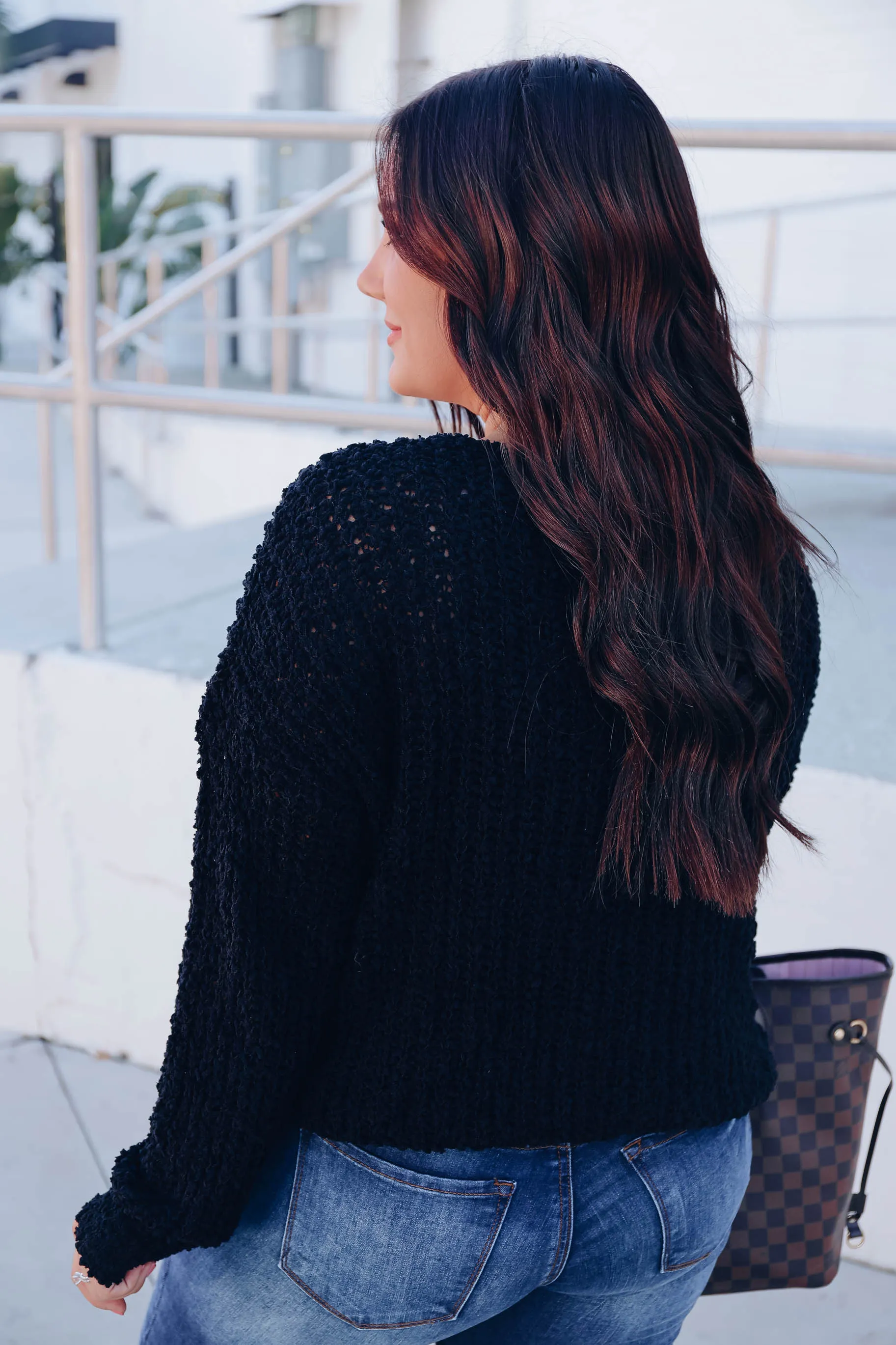 Brinley Popcorn Knit Sweater - Black