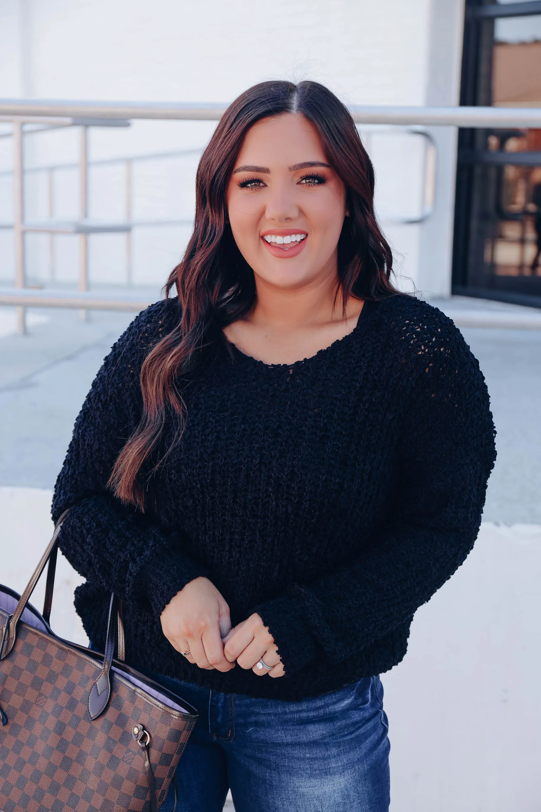 Brinley Popcorn Knit Sweater - Black